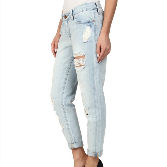 Vintage Sienna Cigarette Boyfriend Jean Cropped Length - Distressed Light Wash - Picture 4 of 9